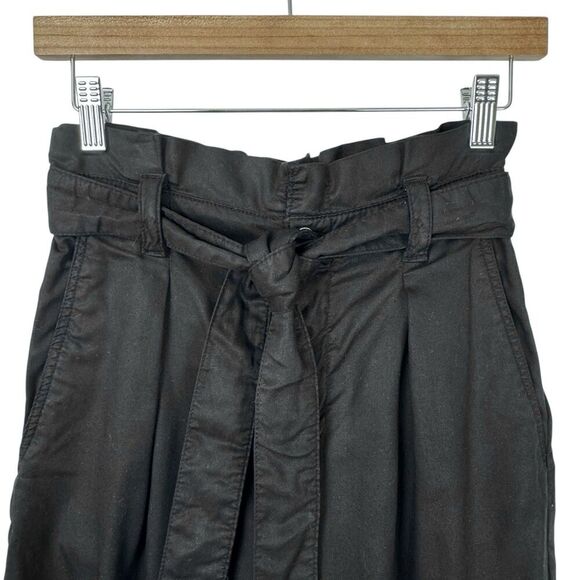 Zara Women's Paper Bag Waist Pants Black Small Wide Leg Crop Belted Office - Picture 4 of 16